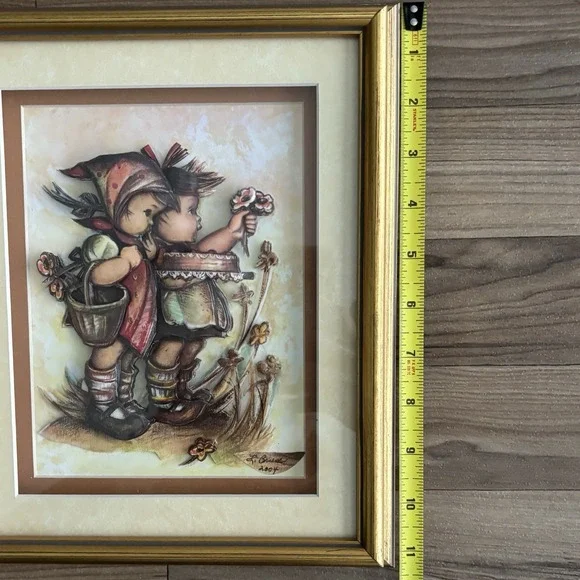 VTG 3D Decoupage Hummel Style Framed Art Two Children Artist Signed Cottagecore - Picture 9 of 14